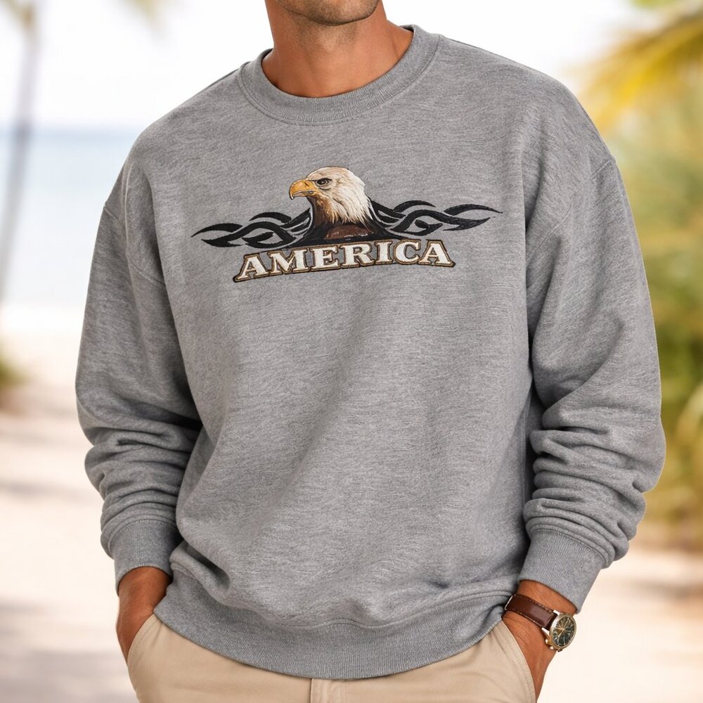 Croft & Barrow Eagle Crewneck Sweatshirt Men Size XL Gray Long Sleeve Pullover